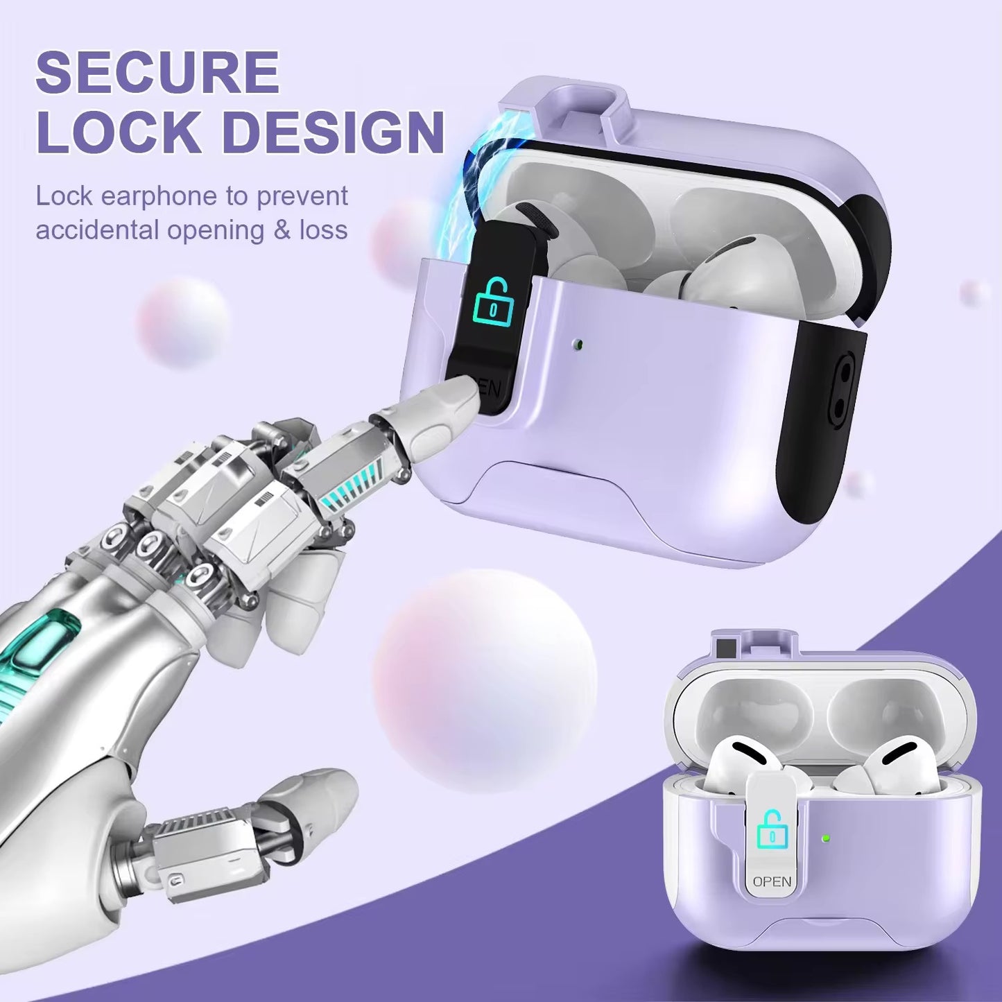 Case TPU Con Broche Lila para AirPods