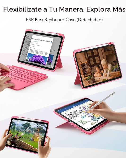 ESR Flex Keyboard Case Pink para iPad 10th/11th (A16)