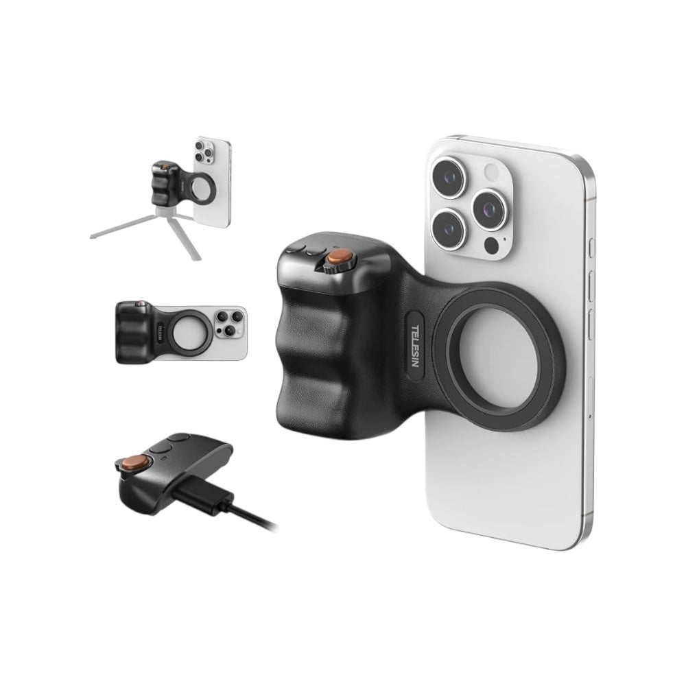 Fun Shot Magnetic Grip Black + Magnetic Selfie Ring Light TELESIN